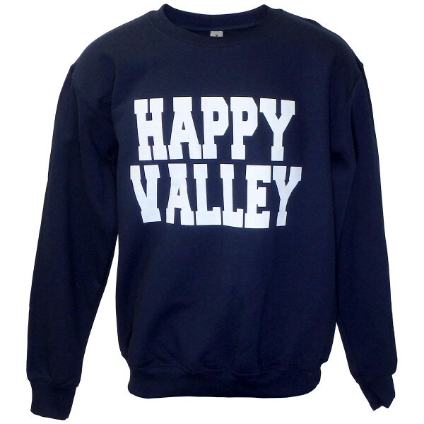 navy crew sweatshirt with Happy Valley